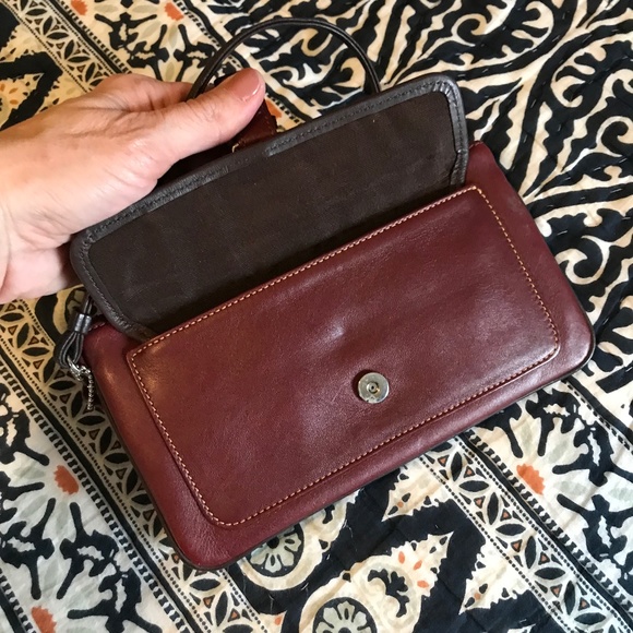Maroon Coach Wristlet With Snap Front Closure and Zip Center Pocket - Picture 5 of 8